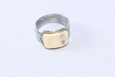 JRP Designer Ring aus Aluminium mit einer Knochenauflage und Messingrand